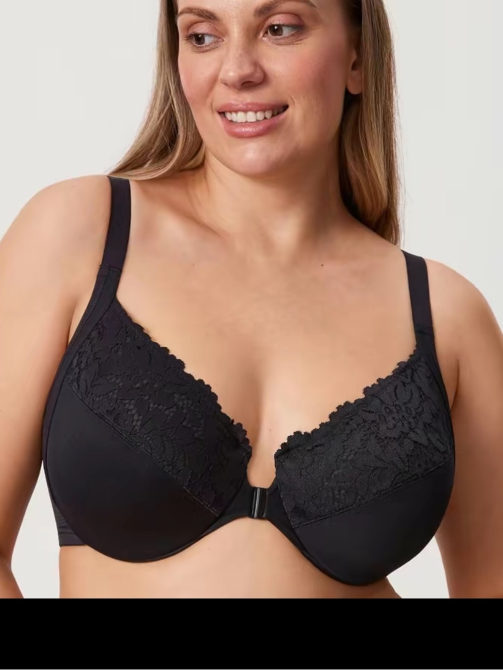 Black Lace-Trim Front Closure Underwire Posture Bra